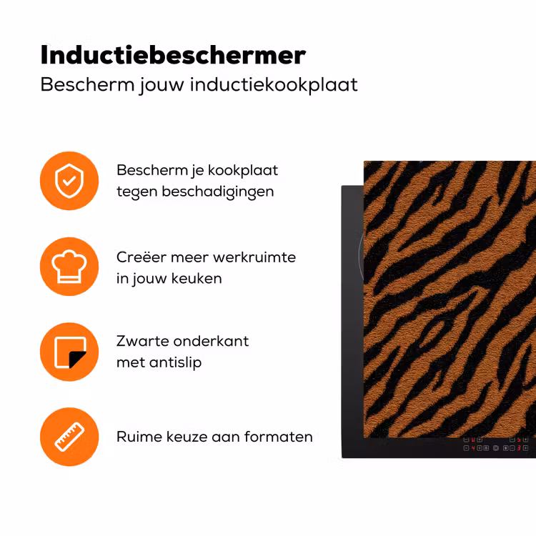 Tijger - Vacht - Zwart Inductie beschermer vinyl 3mm klein 276 -zzzzzzz-td-ups