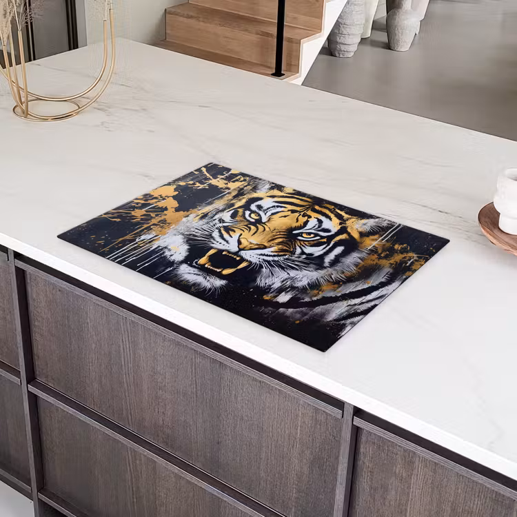 Tijger - Verfspatten - Goud Inductie beschermer vinyl 3mm klein -sfeer8