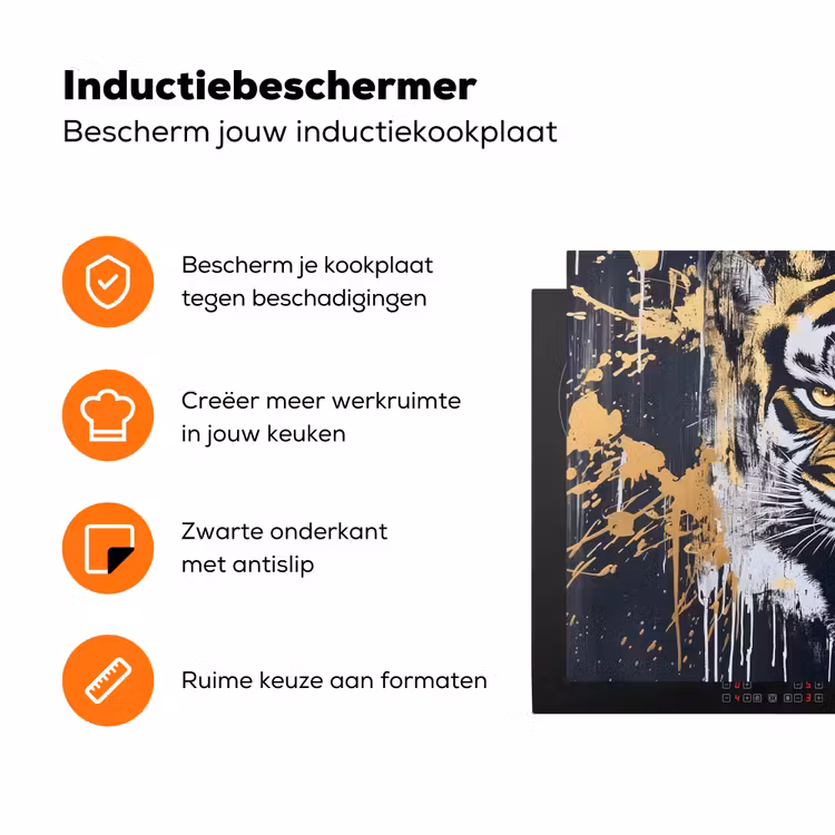 Tijger - Verfspatten - Goud Inductie beschermer vinyl 3mm klein -zzzzzzz-td-ups