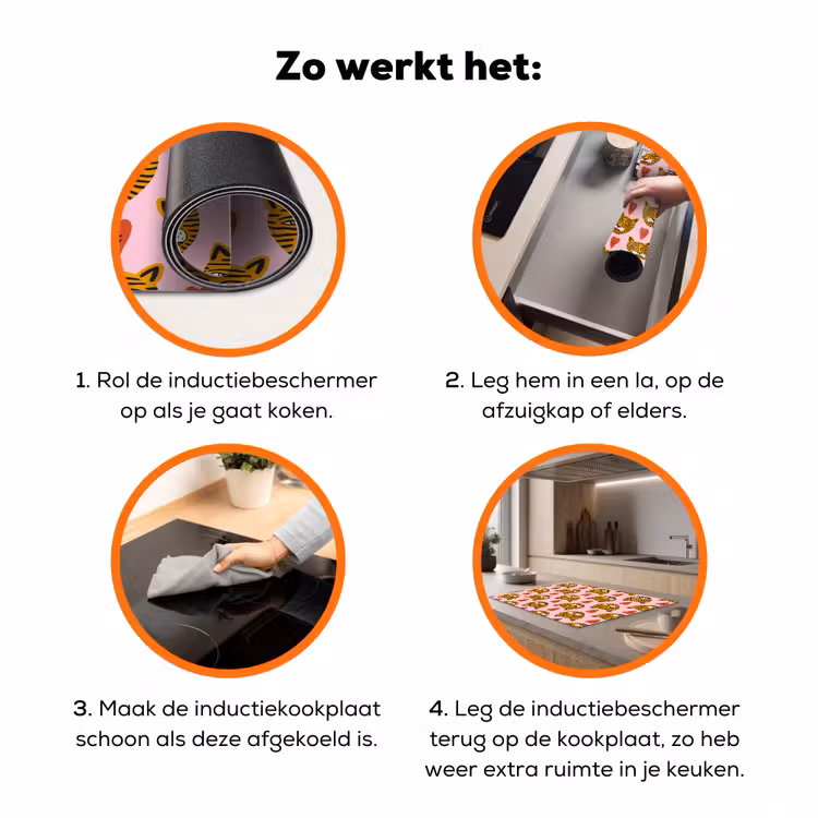 Tijgerkoppen - Hartjes - Roze - Rood Inductie beschermer vinyl 3mm klein 276 -zzzzzzz-td-werking