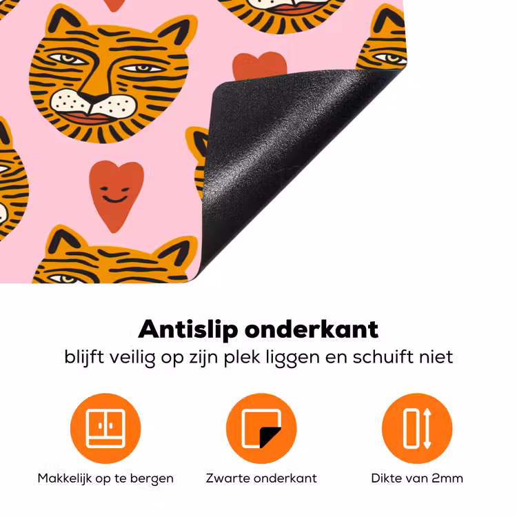Tijgerkoppen - Hartjes - Roze - Rood Inductie beschermer vinyl 3mm klein 276 -zzzzzzz-td-onderkant