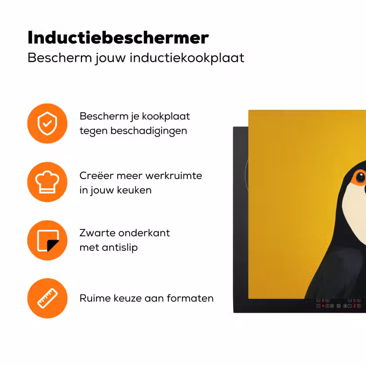 Toekan - Minimalistisch - Snavel - Oranje Inductie beschermer vinyl 3mm klein -zzzzzzz-td-ups