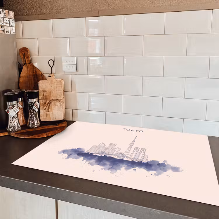 Tokyo - Skyline - Stad - Abstract - Blauw Inductie beschermer vinyl 3mm klein -sfeer3