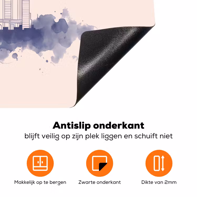 Tokyo - Skyline - Stad - Abstract - Blauw Inductie beschermer vinyl 3mm klein -zzzzzzz-td-onderkant