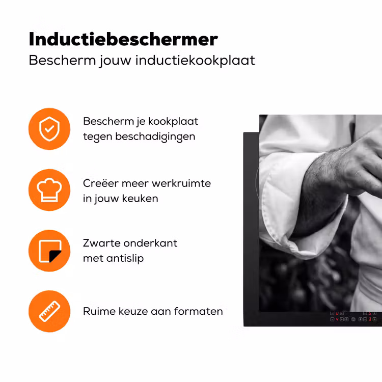 Tomaten - Chef - Zwart - Wit Inductie beschermer vinyl 3mm klein -zzzzzzz-td-ups