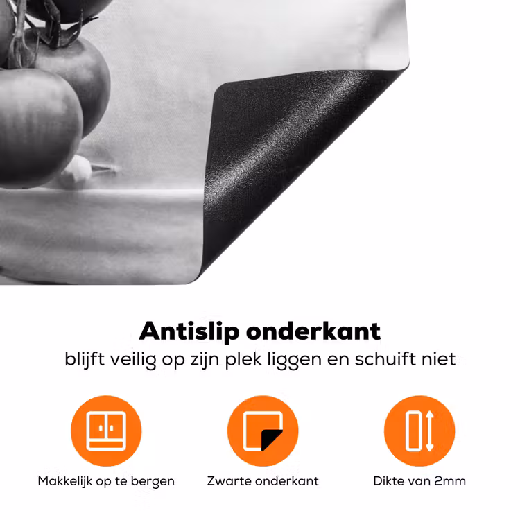 Tomaten - Chef - Zwart - Wit Inductie beschermer vinyl 3mm klein -zzzzzzz-td-onderkant