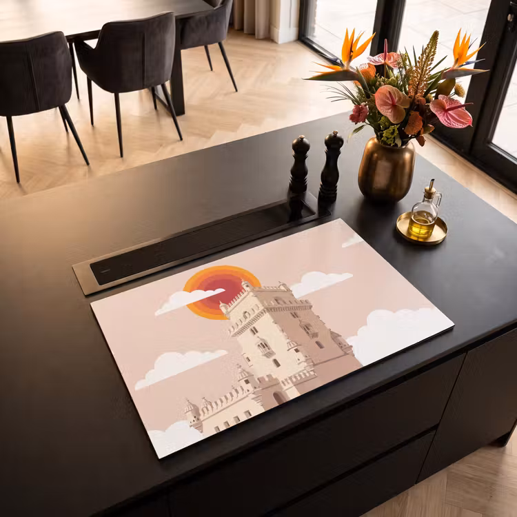 Toren - Rivier - Architectuur - Modern - Oranje Inductie beschermer vinyl 3mm klein -sfeer5