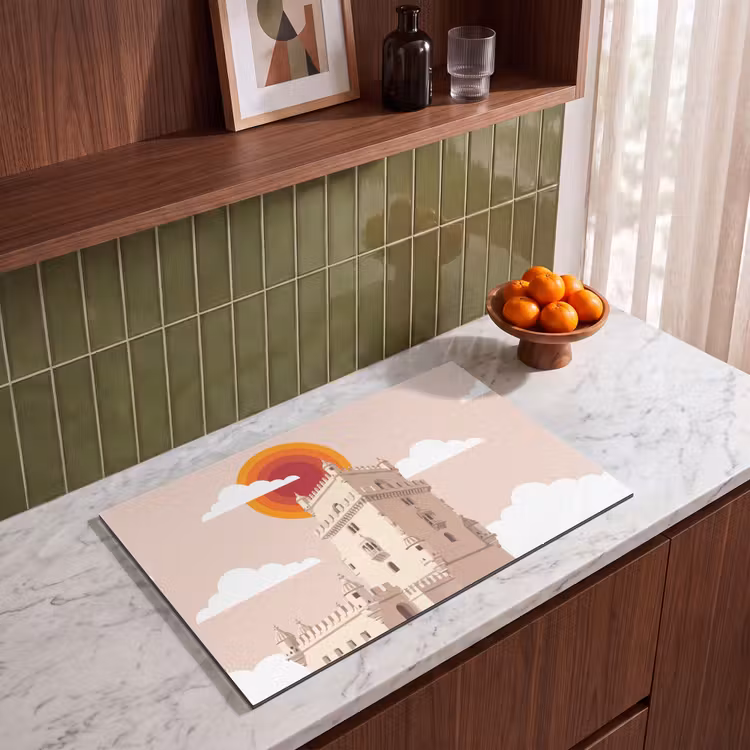 Toren - Rivier - Architectuur - Modern - Oranje Inductie beschermer vinyl 3mm klein -sfeer8
