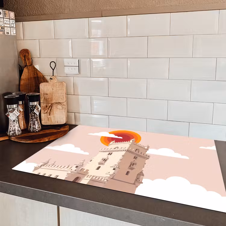 Toren - Rivier - Architectuur - Modern - Oranje Inductie beschermer vinyl 3mm klein -sfeer3