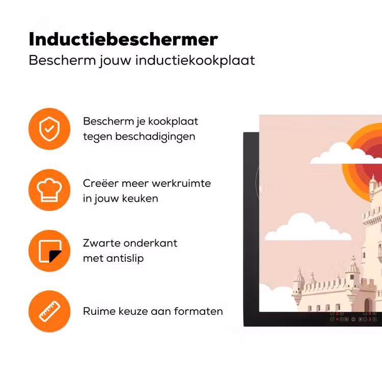 Toren - Rivier - Architectuur - Modern - Oranje Inductie beschermer vinyl 3mm klein -zzzzzzz-td-ups