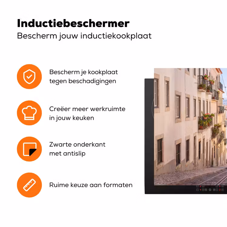 Tram - Straat - Stad - Architectuur - Geel Inductie beschermer vinyl 3mm klein -zzzzzzz-td-ups
