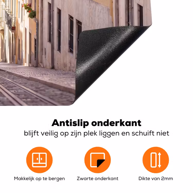 Tram - Straat - Stad - Architectuur - Geel Inductie beschermer vinyl 3mm klein -zzzzzzz-td-onderkant