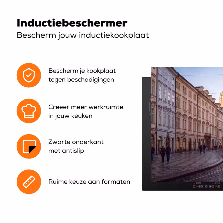 Tram - Straat - Stadsgezicht - Klassiek - Rood Inductie beschermer vinyl 3mm klein -zzzzzzz-td-ups