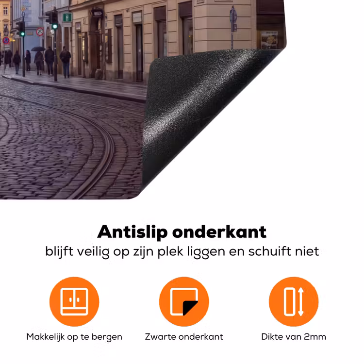 Tram - Straat - Stadsgezicht - Klassiek - Rood Inductie beschermer vinyl 3mm klein -zzzzzzz-td-onderkant