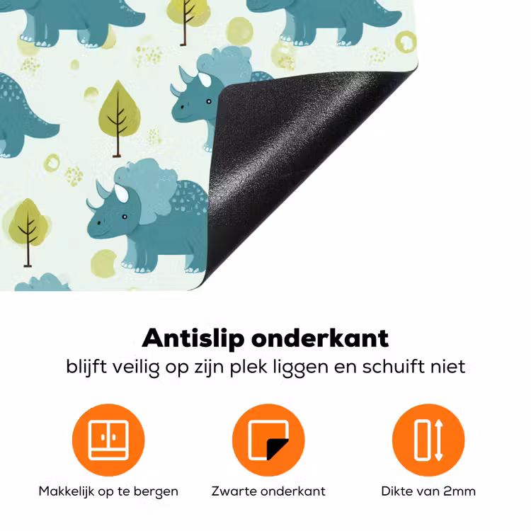 Triceratop - Blauw - Stippen - Boompjes Inductie beschermer vinyl 3mm klein -zzzzzzz-td-onderkant