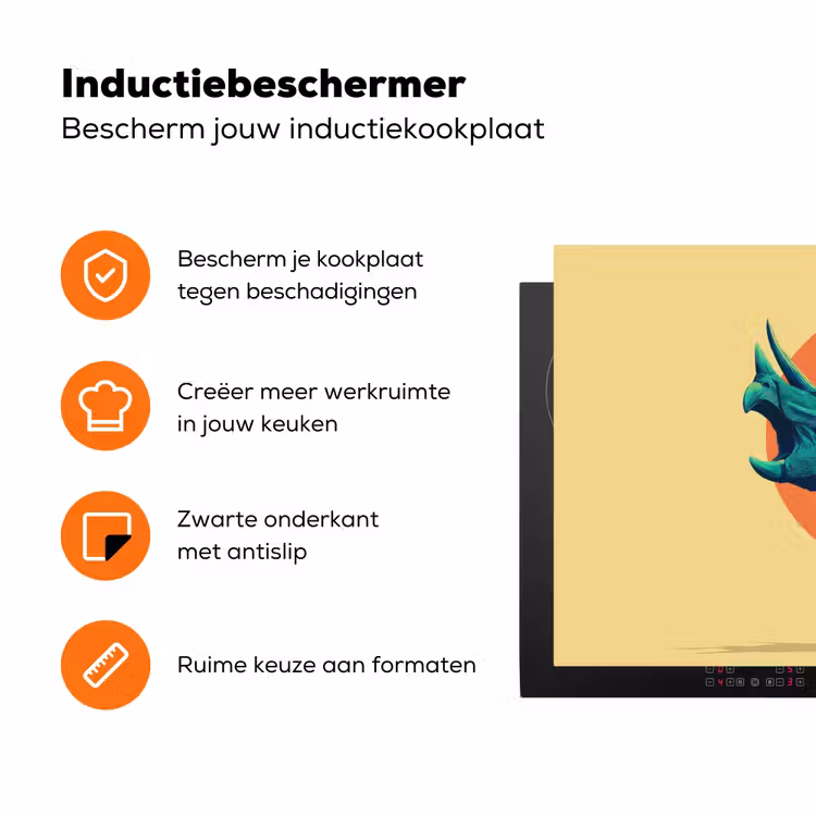 Triceratops - Cirkel - Oranje - Hoorns Inductie beschermer vinyl 3mm klein -zzzzzzz-td-ups