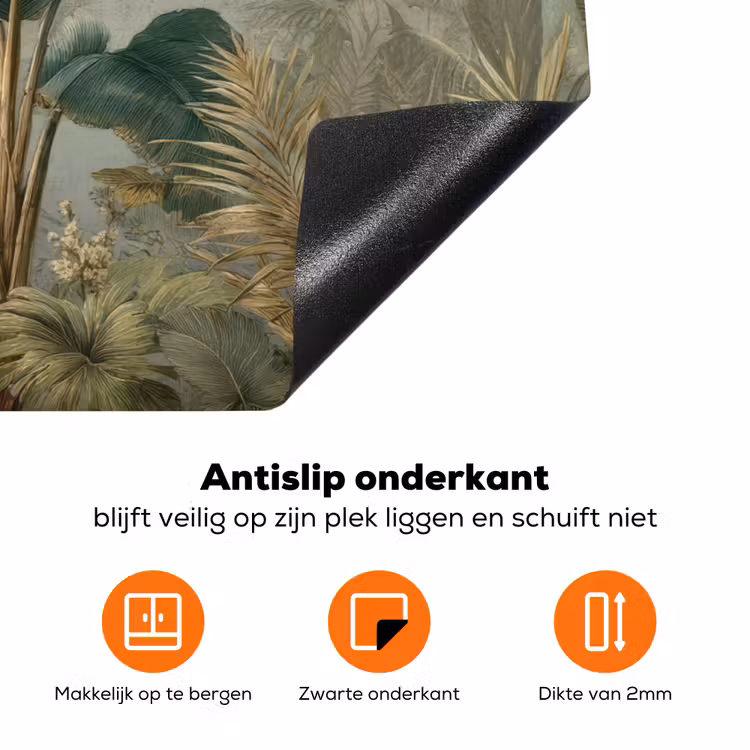 Tropisch bladerdek - Vlinders - groen - Bruin Inductie beschermer vinyl 3mm klein -zzzzzzz-td-onderkant
