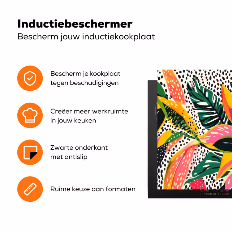Tropisch - Bladeren - Zwart - wit Inductie beschermer vinyl 3mm klein -zzzzzzz-td-ups