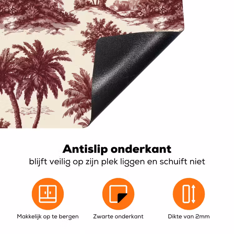 Tropisch - Geometrisch - Bordeauxrood Inductie beschermer vinyl 3mm klein 276 -zzzzzzz-td-onderkant