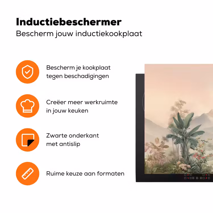 Tropisch landschap - palmbomen - Bloemen - Roze lucht Inductie beschermer vinyl 3mm klein -zzzzzzz-td-ups