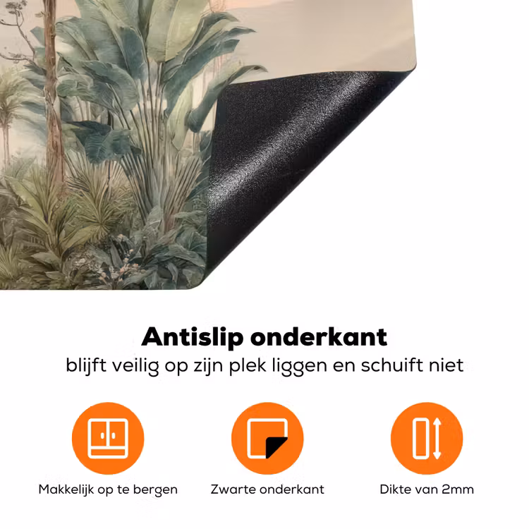 Tropisch landschap - palmbomen - Bloemen - Roze lucht Inductie beschermer vinyl 3mm klein -zzzzzzz-td-onderkant