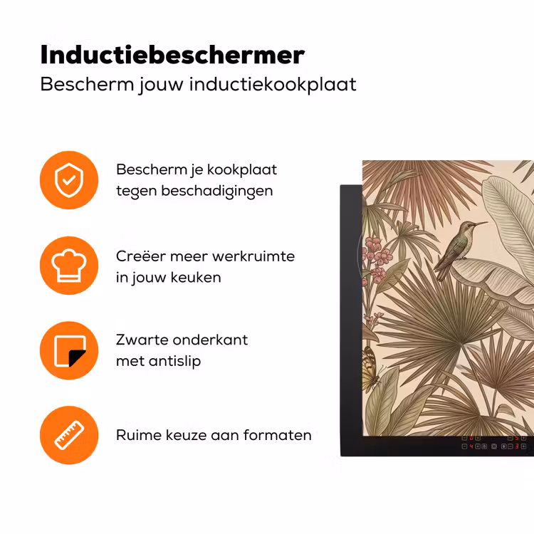 Tropisch - Vogels - Beige Inductie beschermer vinyl 3mm klein -zzzzzzz-td-ups