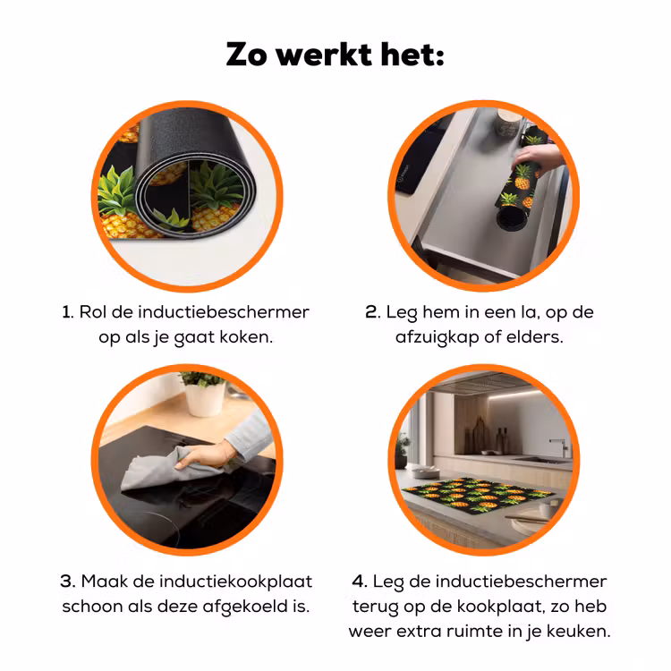 Tropische - Ananas - Zwart Inductie beschermer vinyl 3mm klein 276 -zzzzzzz-td-werking