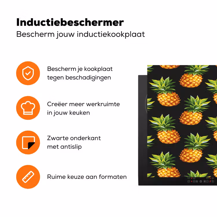 Tropische - Ananas - Zwart Inductie beschermer vinyl 3mm klein 276 -zzzzzzz-td-ups