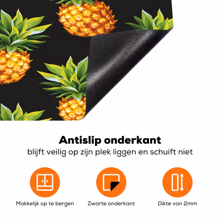 Tropische - Ananas - Zwart Inductie beschermer vinyl 3mm klein 276 -zzzzzzz-td-onderkant