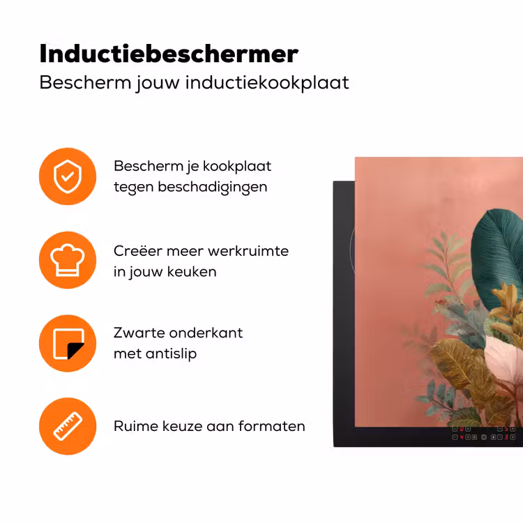 Tropische bladeren - Bloemen - Roze - groen Inductie beschermer vinyl 3mm klein -zzzzzzz-td-ups