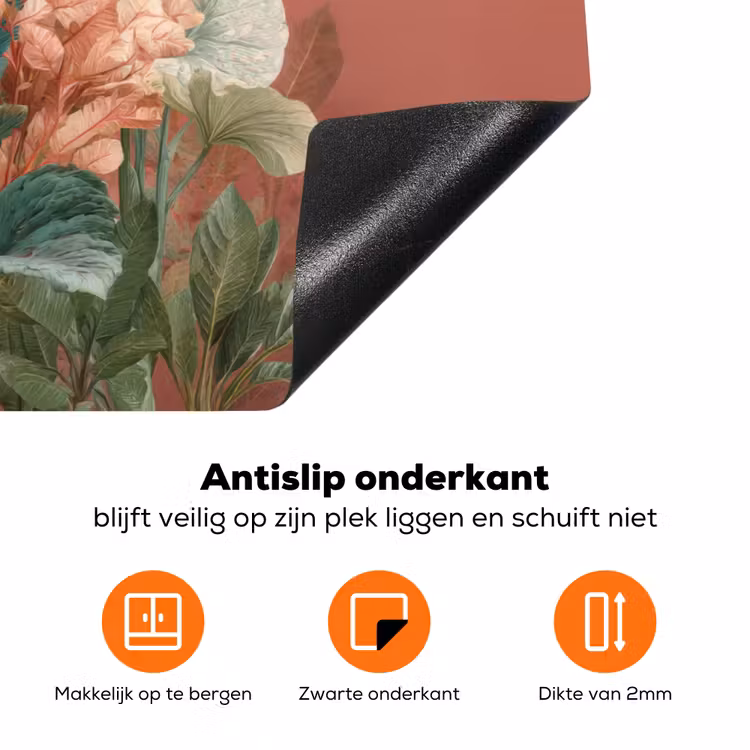 Tropische bladeren - Bloemen - Roze - groen Inductie beschermer vinyl 3mm klein -zzzzzzz-td-onderkant