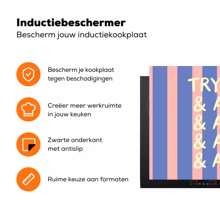 Try again - Strepen - Roze - Verticaal - Blauw Inductie beschermer vinyl 3mm klein -zzzzzzz-td-ups