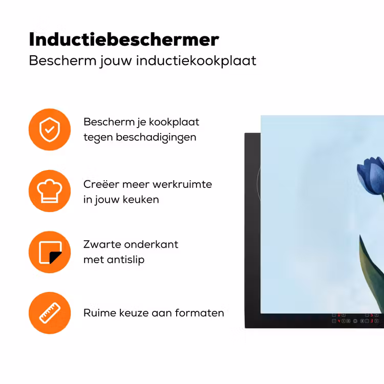 Tulpen - Blauw - Bladeren Inductie beschermer vinyl 3mm klein -zzzzzzz-td-ups