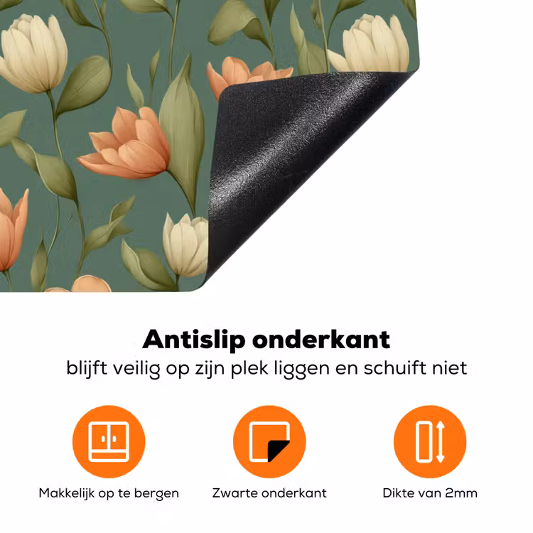 Tulpen - Botanisch - Groen Inductie beschermer vinyl 3mm klein 276 -zzzzzzz-td-onderkant