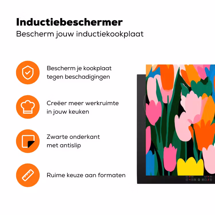 Tulpen - Kat - Kleurrijk Inductie beschermer vinyl 3mm klein -zzzzzzz-td-ups