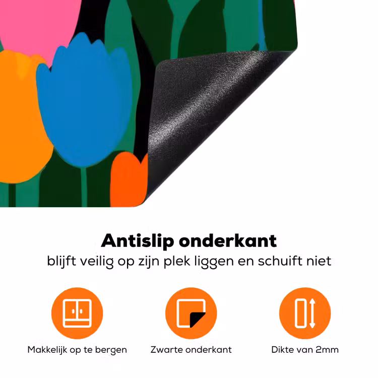 Tulpen - Kat - Kleurrijk Inductie beschermer vinyl 3mm klein -zzzzzzz-td-onderkant