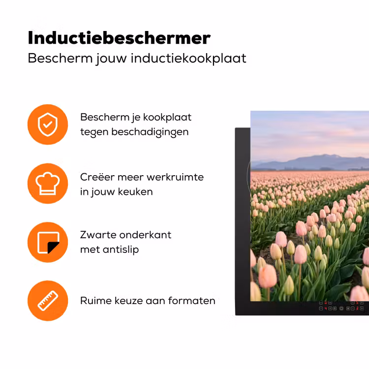 Tulpen - Landschap - Roze Inductie beschermer vinyl 3mm klein -zzzzzzz-td-ups