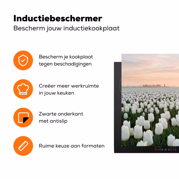 Tulpen - Landschap - Wit Inductie beschermer vinyl 3mm klein -zzzzzzz-td-ups