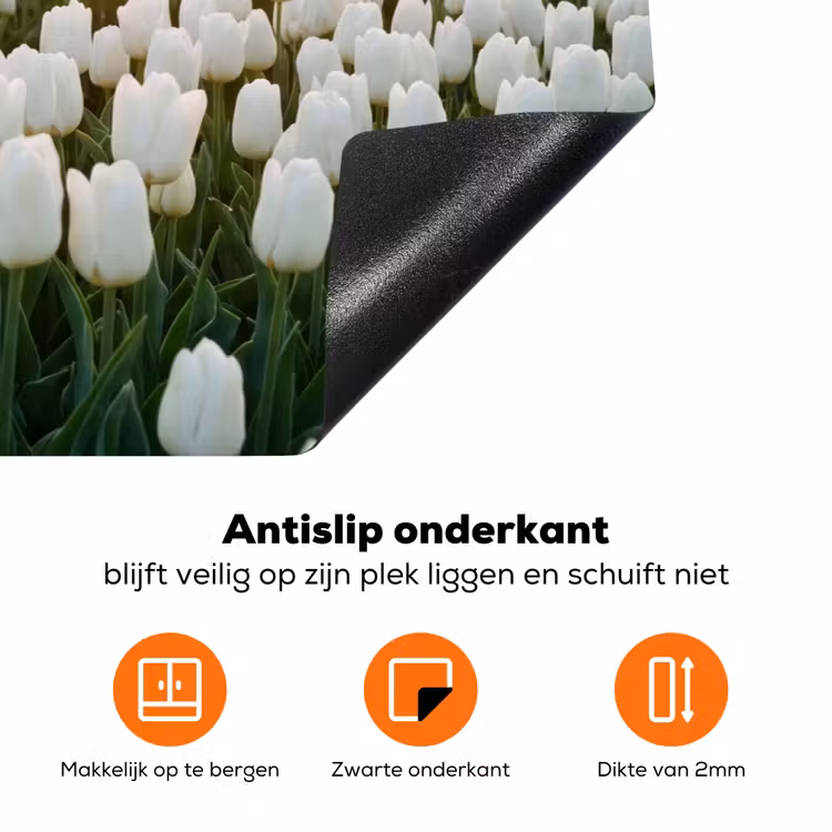 Tulpen - Landschap - Wit Inductie beschermer vinyl 3mm klein -zzzzzzz-td-onderkant
