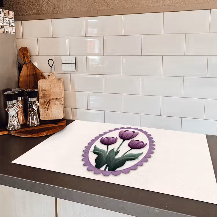 Tulpen - Paars - Lijst - Bladeren Inductie beschermer vinyl 3mm klein -sfeer3