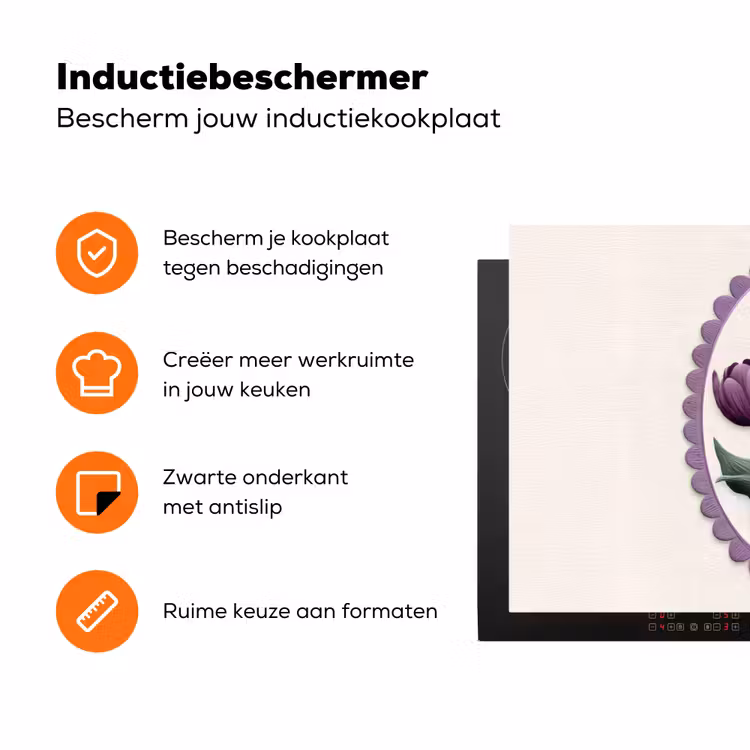 Tulpen - Paars - Lijst - Bladeren Inductie beschermer vinyl 3mm klein -zzzzzzz-td-ups