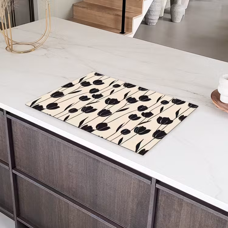 Tulpen - Patroon - Zwart Inductie beschermer vinyl 3mm klein 276 -sfeer8