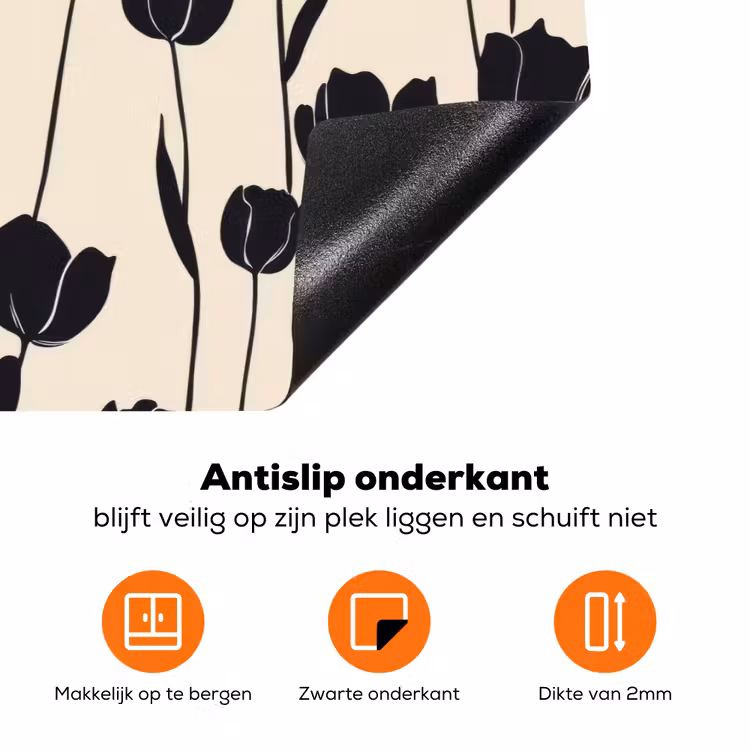 Tulpen - Patroon - Zwart Inductie beschermer vinyl 3mm klein 276 -zzzzzzz-td-onderkant