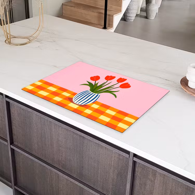 Tulpen - Roze - Vaas Inductie beschermer vinyl 3mm klein -sfeer8