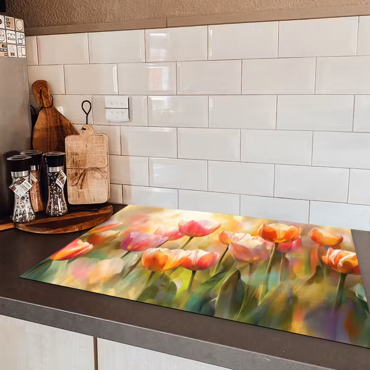 Tulpen - Sprookjesachtig - Kleurrijk Inductie beschermer vinyl 3mm klein -sfeer3