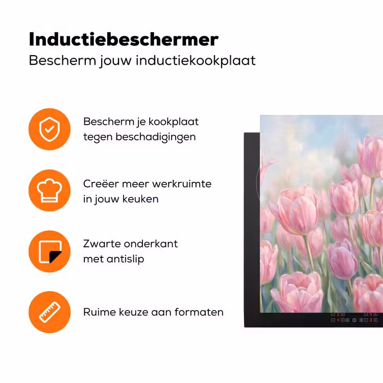 Tulpen - Veld - Lente - Roze Inductie beschermer vinyl 3mm klein -zzzzzzz-td-ups