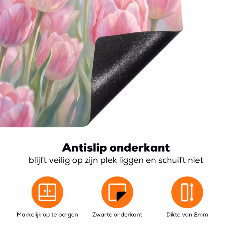 Tulpen - Veld - Lente - Roze Inductie beschermer vinyl 3mm klein -zzzzzzz-td-onderkant