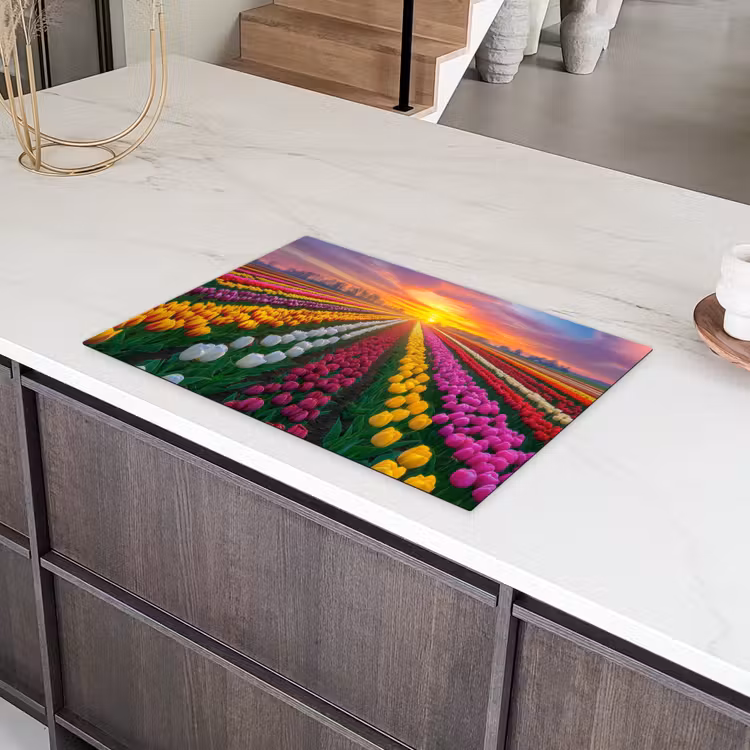 Tulpenveld - Zonsondergang - Kleurrijk Inductie beschermer vinyl 3mm klein -sfeer8
