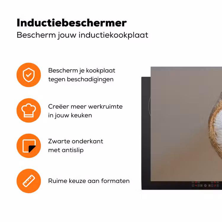 Uil - Bruin - Wit Inductie beschermer vinyl 3mm klein -zzzzzzz-td-ups