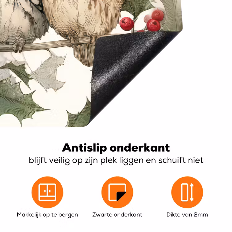 Uilen - Tak - Hulstblaadjes - Kerstmuts Inductie beschermer vinyl 3mm klein -zzzzzzz-td-onderkant